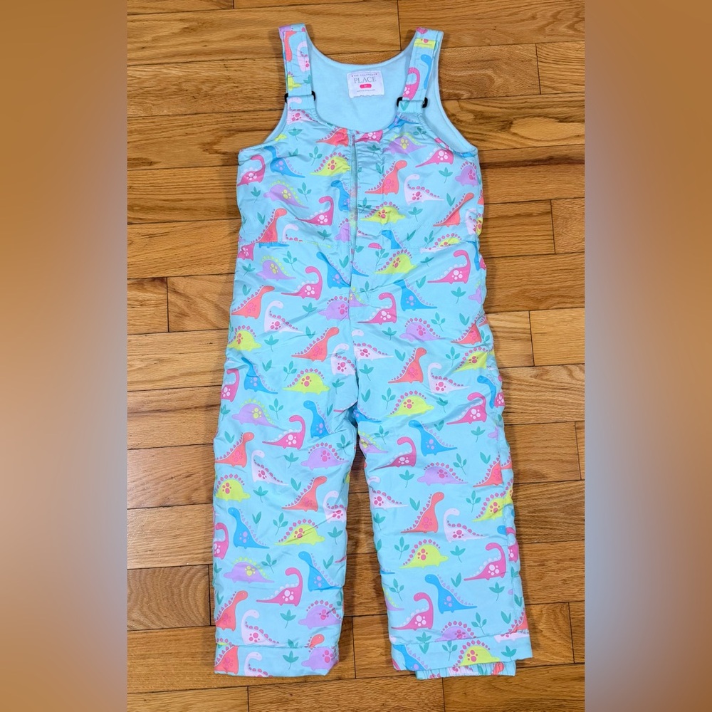 The Children's Place Size 5T Girls Print Snow Overalls multi-color dinosaur prin